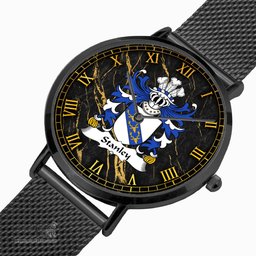 ScotsTee Shop Welsh Stanley of Ewloe Flint Coat of Arms Family Crest Wales Watch Ultra-thin Stainless Steel Quartz Watch