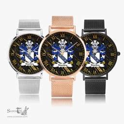 ScotsTee Shop Welsh Stanley of Ewloe Flint Coat of Arms Family Crest Wales Watch Ultra-thin Stainless Steel Quartz Watch
