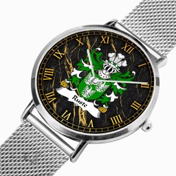 ScotsTee Shop Welsh Ruste of Abergwili Carmarthenshire Coat of Arms Family Crest Wales Watch Ultra-thin Stainless Steel Quartz Watch