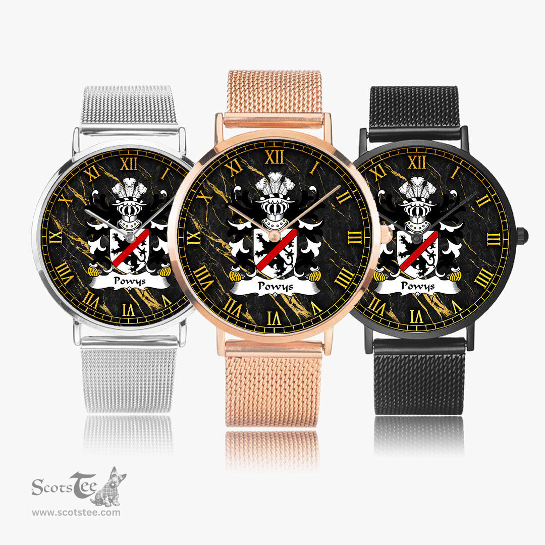 ScotsTee Shop Welsh Powys FADOG Princes of Northern Powys Coat of Arms Family Crest Wales Watch Ultra-thin Stainless Steel Quartz Watch