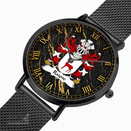 ScotsTee Shop Welsh Rayne of Brocastell Glamorgan Coat of Arms Family Crest Wales Watch Ultra-thin Stainless Steel Quartz Watch