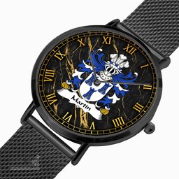 ScotsTee Shop Welsh Martin of Pembrokeshire lord of Treglemes Coat of Arms Family Crest Wales Watch Ultra-thin Stainless Steel Quartz Watch