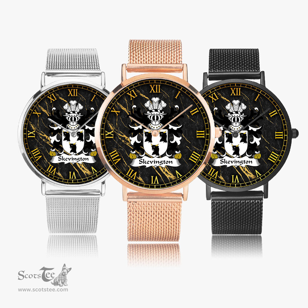 ScotsTee Shop Welsh Skevington of Cheshire Coat of Arms Family Crest Wales Watch Ultra-thin Stainless Steel Quartz Watch