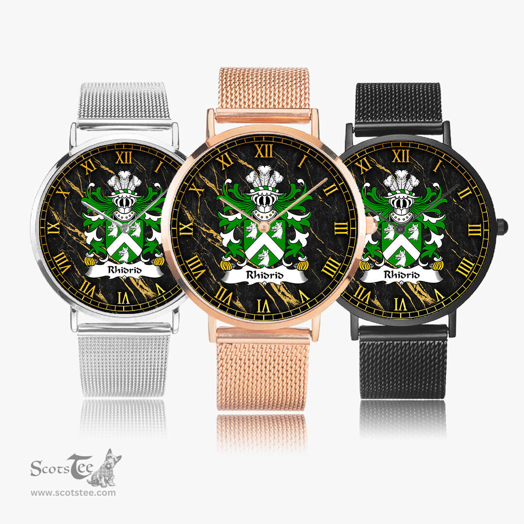 ScotsTee Shop Welsh Rhidrid FLAIDD of Penllyn Merionethshire Coat of Arms Family Crest Wales Watch Ultra-thin Stainless Steel Quartz Watch