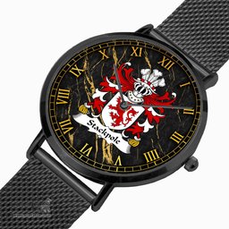 ScotsTee Shop Welsh Stackpole of Pembrokeshire Coat of Arms Family Crest Wales Watch Ultra-thin Stainless Steel Quartz Watch