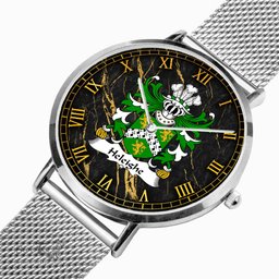ScotsTee Shop Welsh Heleighe Helegh Heley of Flint Coat of Arms Family Crest Wales Watch Ultra-thin Stainless Steel Quartz Watch