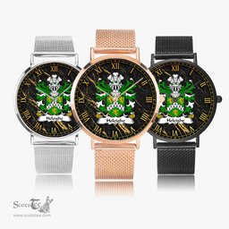 ScotsTee Shop Welsh Heleighe Helegh Heley of Flint Coat of Arms Family Crest Wales Watch Ultra-thin Stainless Steel Quartz Watch