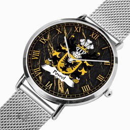 ScotsTee Shop Welsh Powel of Llandow Glamorganshire Coat of Arms Family Crest Wales Watch Ultra-thin Stainless Steel Quartz Watch
