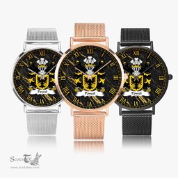ScotsTee Shop Welsh Powel of Llandow Glamorganshire Coat of Arms Family Crest Wales Watch Ultra-thin Stainless Steel Quartz Watch