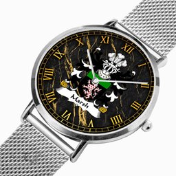 ScotsTee Shop Welsh Marsh of Flint Coat of Arms Family Crest Wales Watch Ultra-thin Stainless Steel Quartz Watch