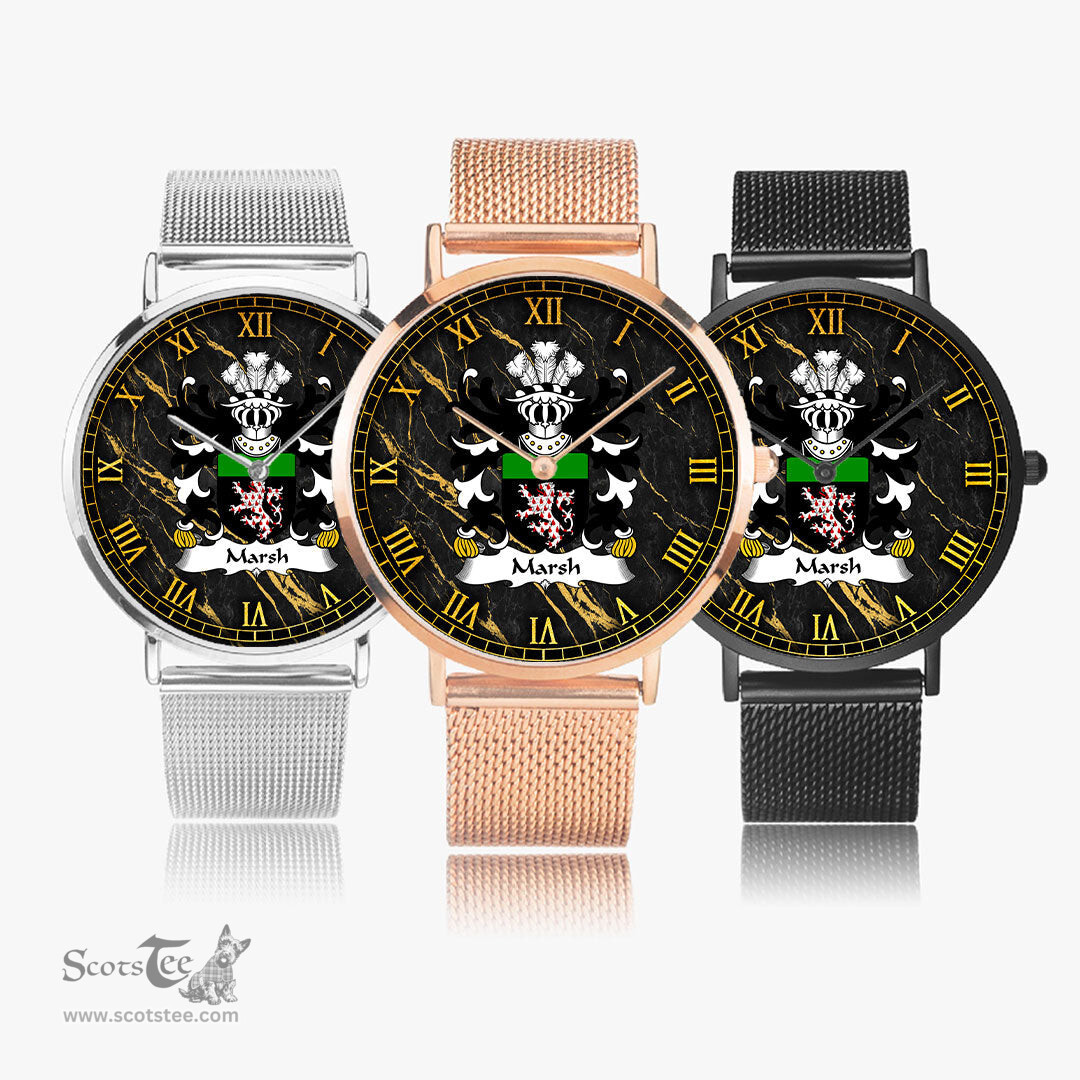 ScotsTee Shop Welsh Marsh of Flint Coat of Arms Family Crest Wales Watch Ultra-thin Stainless Steel Quartz Watch