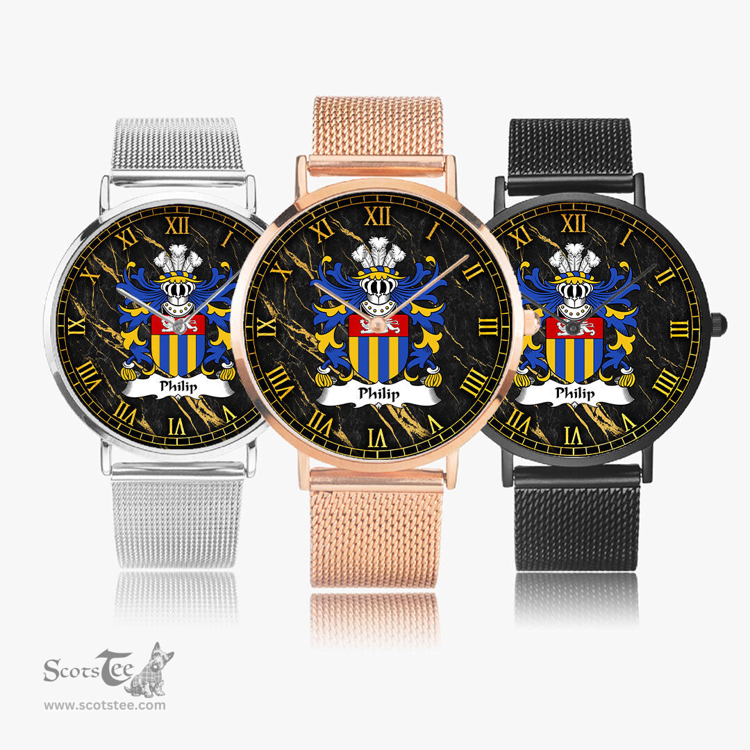 ScotsTee Shop Welsh Philip Sir AP RHYS Breconshire Coat of Arms Family Crest Wales Watch Ultra-thin Stainless Steel Quartz Watch