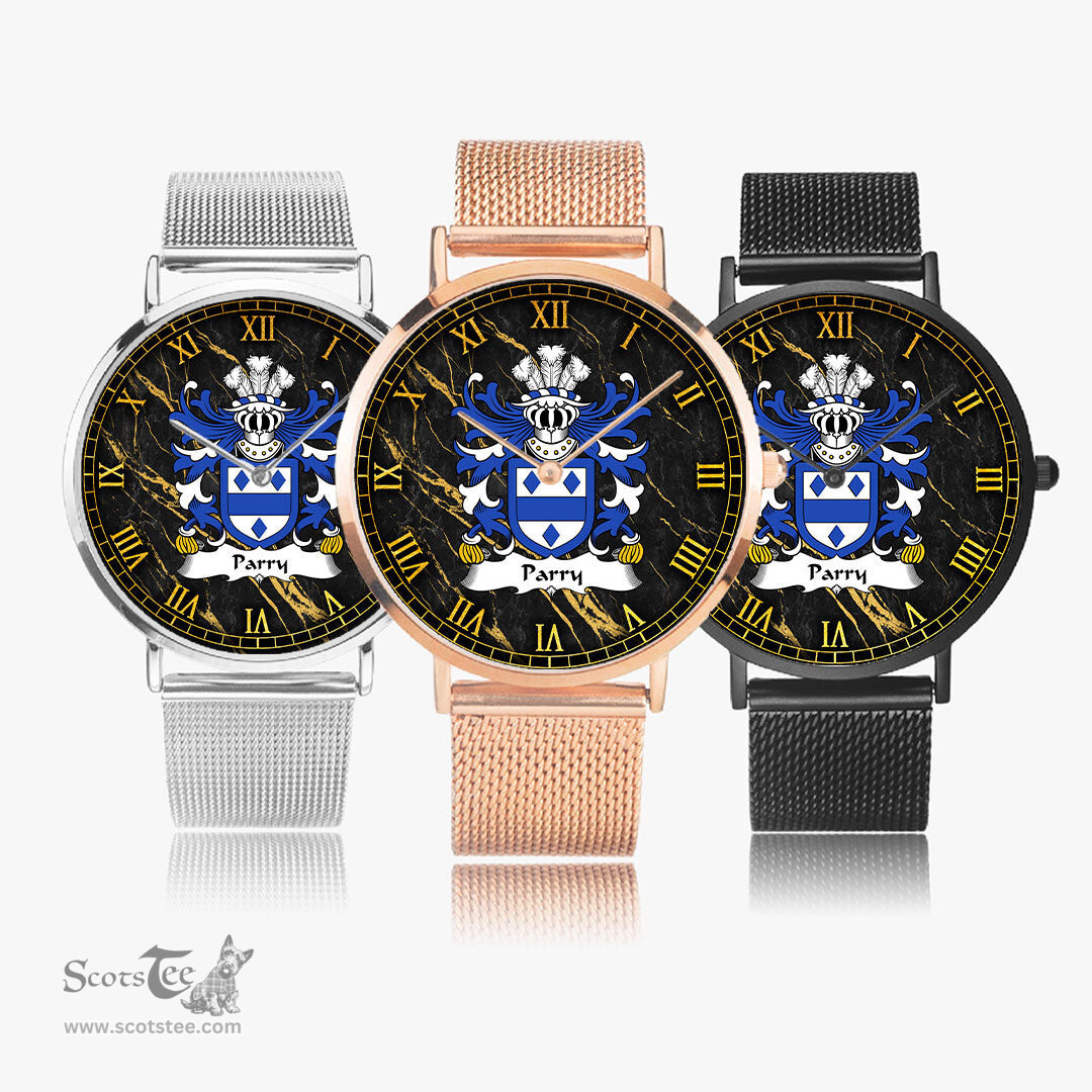 ScotsTee Shop Welsh Parry of Poston Herefordshire Coat of Arms Family Crest Wales Watch Ultra-thin Stainless Steel Quartz Watch