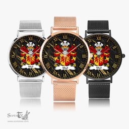 ScotsTee Shop Welsh Ithel ANWYL Ap Bleddyn Coat of Arms Family Crest Wales Watch Ultra-thin Stainless Steel Quartz Watch