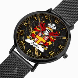 ScotsTee Shop Welsh Owain AP GRUFFUDD or Owen Coat of Arms Family Crest Wales Watch Ultra-thin Stainless Steel Quartz Watch