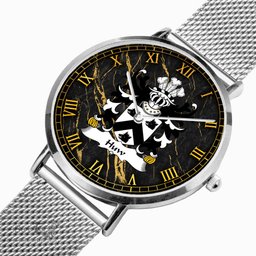 ScotsTee Shop Welsh Huw or Hughes AB ELIS AP HARRY Coat of Arms Family Crest Wales Watch Ultra-thin Stainless Steel Quartz Watch