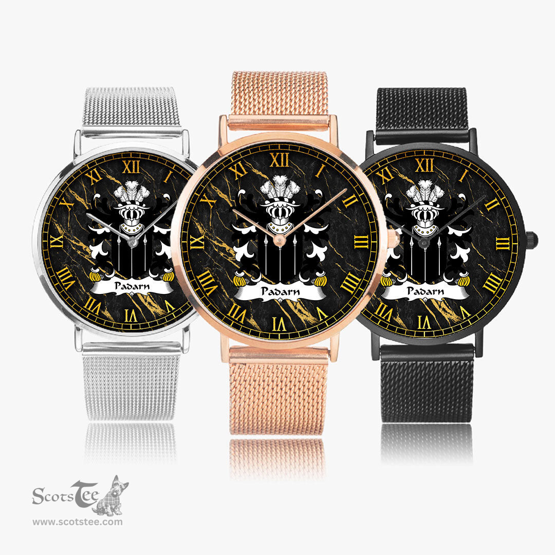 ScotsTee Shop Welsh Padarn PEISRUDD Coat of Arms Family Crest Wales Watch Ultra-thin Stainless Steel Quartz Watch