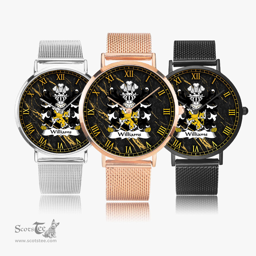 ScotsTee Shop Welsh Williams lordship of Usk Monmouthshire Coat of Arms Family Crest Wales Watch Ultra-thin Stainless Steel Quartz Watch