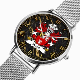 ScotsTee Shop Welsh Wroth of Abergavenny Monmouthshire Coat of Arms Family Crest Wales Watch Ultra-thin Stainless Steel Quartz Watch