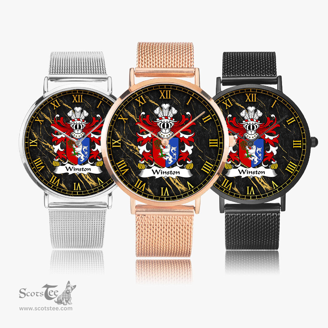 ScotsTee Shop Welsh Winston of Trewyn Monmouthshire Coat of Arms Family Crest Wales Watch Ultra-thin Stainless Steel Quartz Watch