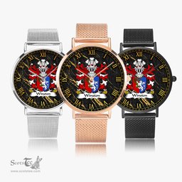 ScotsTee Shop Welsh Winston of Trewyn Monmouthshire Coat of Arms Family Crest Wales Watch Ultra-thin Stainless Steel Quartz Watch