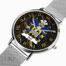 ScotsTee Shop Welsh Voel of Haverfordwest Pembrokeshire Coat of Arms Family Crest Wales Watch Ultra-thin Stainless Steel Quartz Watch