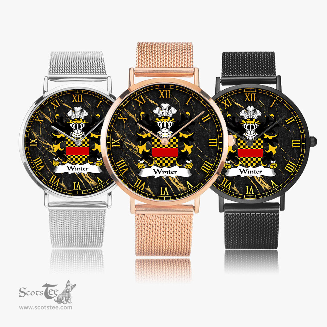 ScotsTee Shop Welsh Winter of Llan gain Carmenthenshire Coat of Arms Family Crest Wales Watch Ultra-thin Stainless Steel Quartz Watch
