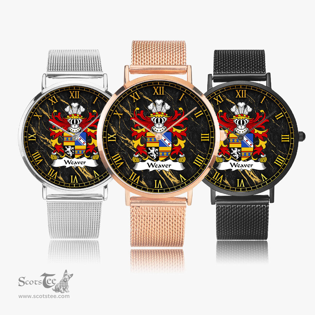 ScotsTee Shop Welsh Weaver or Wever of Radnorshire Coat of Arms Family Crest Wales Watch Ultra-thin Stainless Steel Quartz Watch
