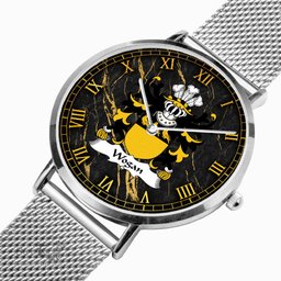 ScotsTee Shop Welsh Wogan of Pembrokeshire Coat of Arms Family Crest Wales Watch Ultra-thin Stainless Steel Quartz Watch