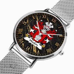 ScotsTee Shop Welsh Watkin AP JOHN HIR of Breconshire Coat of Arms Family Crest Wales Watch Ultra-thin Stainless Steel Quartz Watch