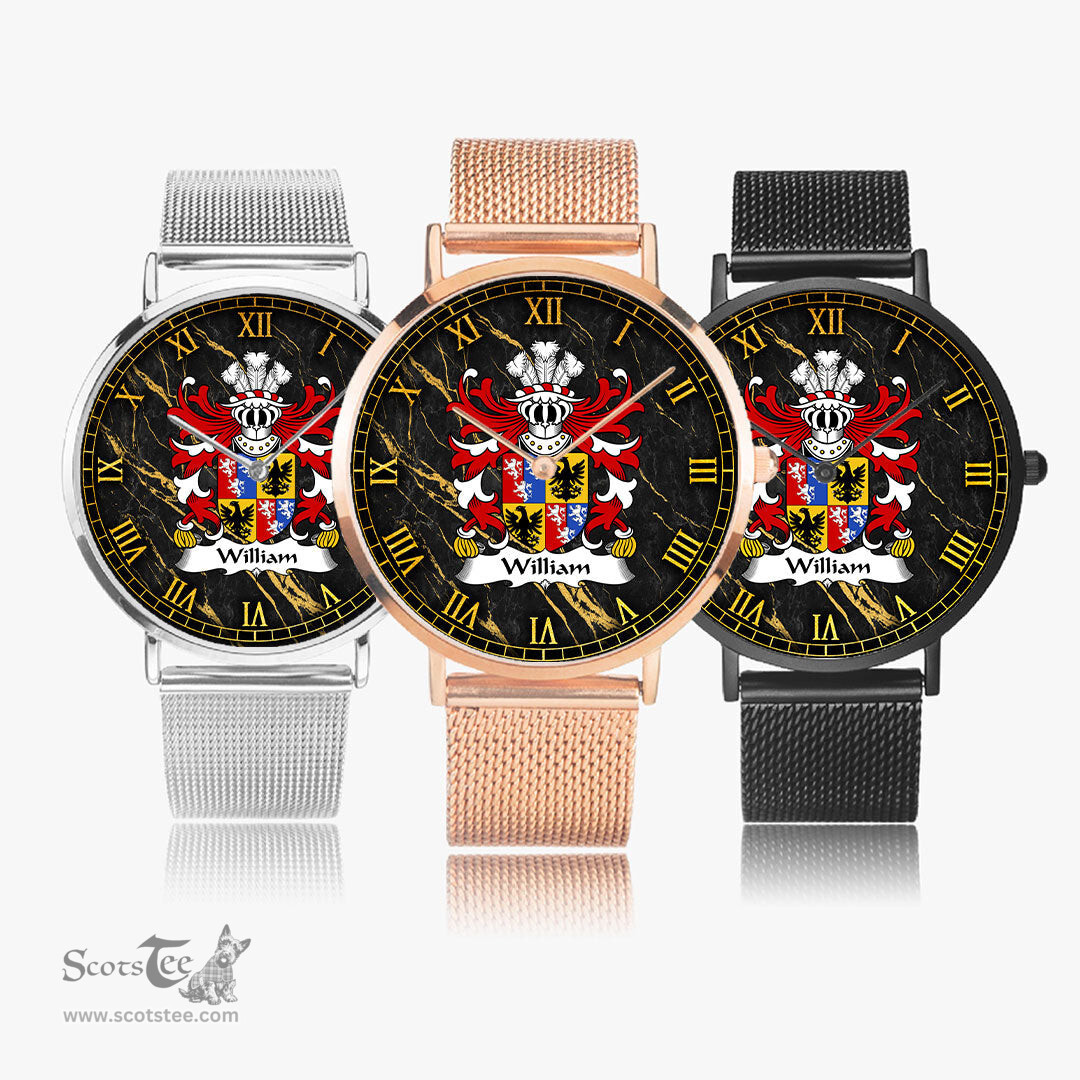 ScotsTee Shop Welsh William Sir AP THOMAS Coat of Arms Family Crest Wales Watch Ultra-thin Stainless Steel Quartz Watch