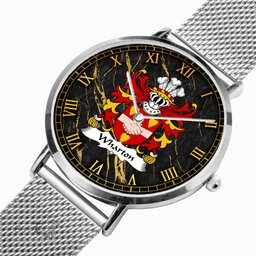 ScotsTee Shop Welsh Wharton Bishop of St. Asaph Coat of Arms Family Crest Wales Watch Ultra-thin Stainless Steel Quartz Watch