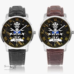 ScotsTee Shop Welsh Beven or Bevan Coat of Arms Family Crest Wales Watch Instafamous Wide Type Quartz Watch