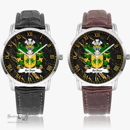 ScotsTee Shop Welsh Arthur I ab uthr pendragon King Arthur Coat of Arms Family Crest Wales Watch Instafamous Wide Type Quartz Watch