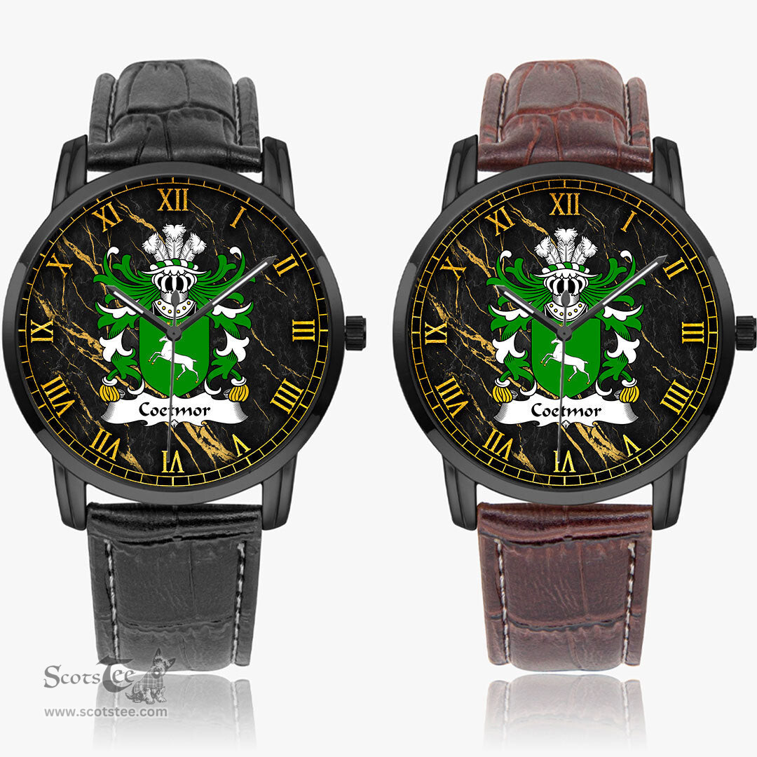 ScotsTee Shop Welsh Coetmor of Llanllechid Caernarfonshire Coat of Arms Family Crest Wales Watch Instafamous Wide Type Quartz Watch