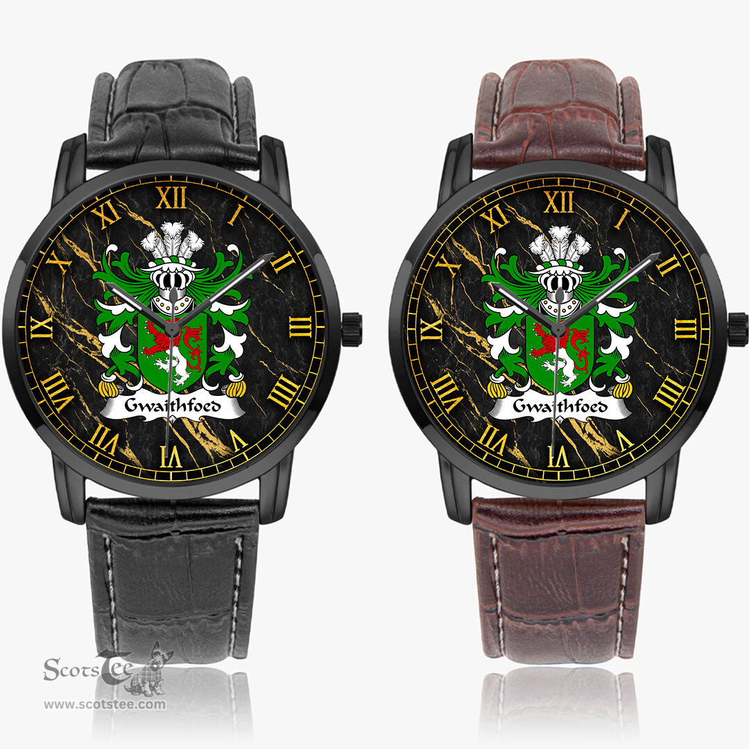 ScotsTee Shop Welsh Gwaithfoed of Powys Coat of Arms Family Crest Wales Watch Instafamous Wide Type Quartz Watch