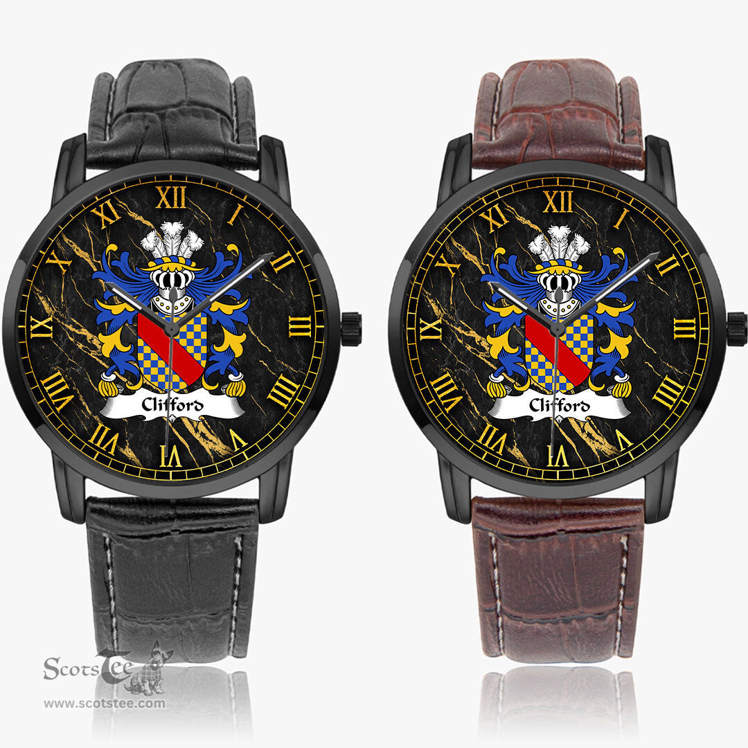 ScotsTee Shop Welsh Clifford of Herefordshire Coat of Arms Family Crest Wales Watch Instafamous Wide Type Quartz Watch