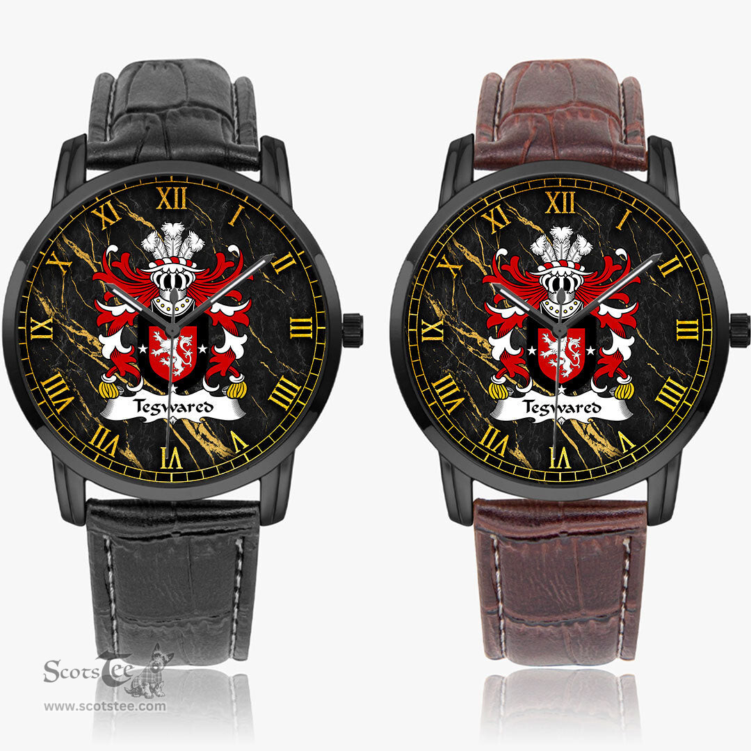 ScotsTee Shop Welsh Tegwared Y BAISWEN Coat of Arms Family Crest Wales Watch Instafamous Wide Type Quartz Watch