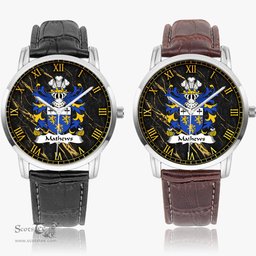 ScotsTee Shop Welsh Mathews of Blodwel Llanyblodwel Shropshire Coat of Arms Family Crest Wales Watch Instafamous Wide Type Quartz Watch
