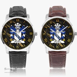 ScotsTee Shop Welsh Stanley of Ewloe Flint Coat of Arms Family Crest Wales Watch Instafamous Wide Type Quartz Watch