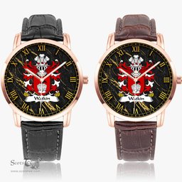 ScotsTee Shop Welsh Watkin AP JOHN HIR of Breconshire Coat of Arms Family Crest Wales Watch Instafamous Wide Type Quartz Watch