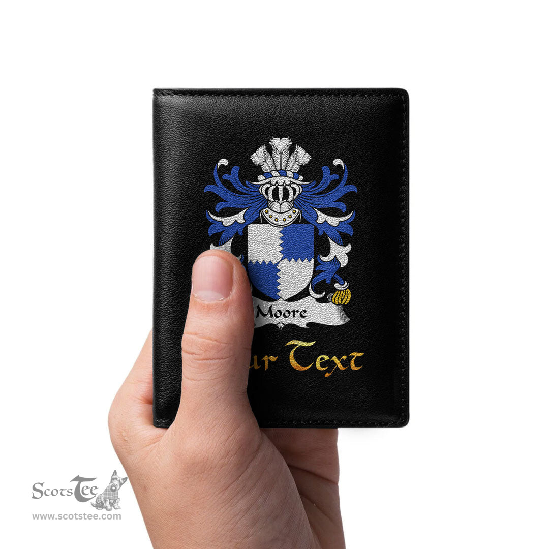 ScotsTee Shop Welsh Moore lords of Crick Monmouthshire Coat of Arms Family Crest Welsh Leather Wallet