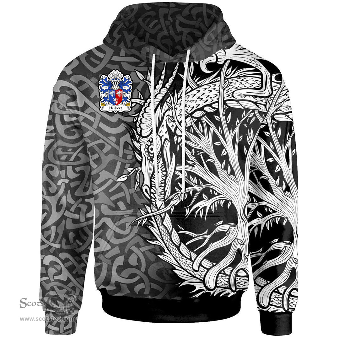 ScotsTee Shop Welsh Herbert 1st Earl of Pembrokeshire Coat of Arms Family Crest Wales Hoodie Celtic Dragon With Tree Of Life Hoodie