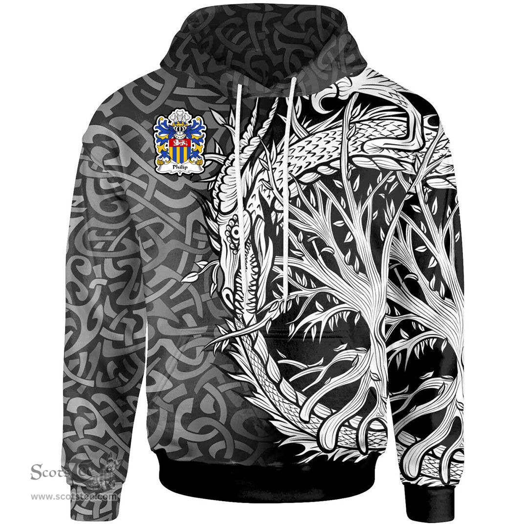 ScotsTee Shop Welsh Philip Sir AP RHYS Breconshire Coat of Arms Family Crest Wales Hoodie Celtic Dragon With Tree Of Life Hoodie