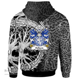ScotsTee Shop Welsh Holland of Conwy Caernarfonshire Coat of Arms Family Crest Wales Hoodie Celtic Dragon With Tree Of Life Hoodie