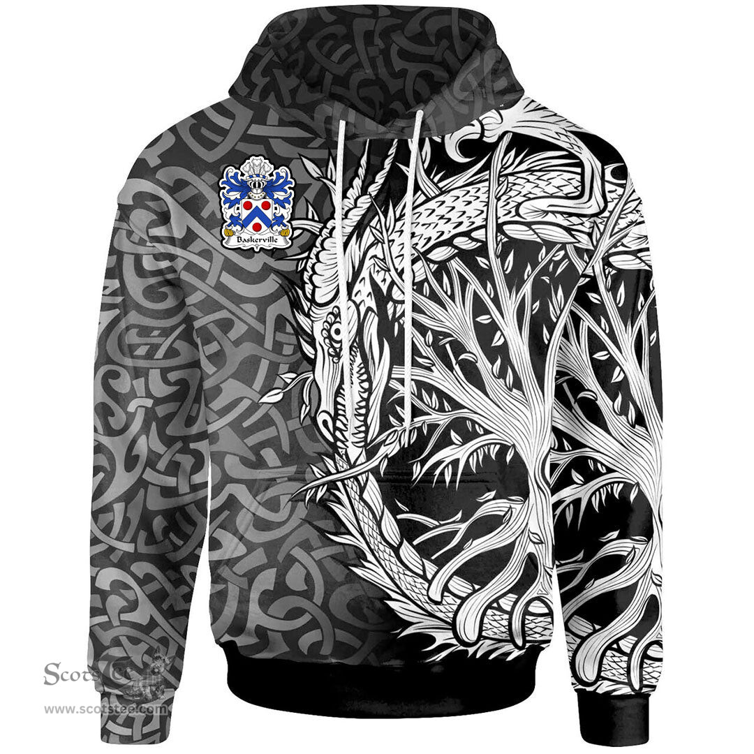 ScotsTee Shop Welsh Baskerville of Eardisley Herefordshire Coat of Arms Family Crest Wales Hoodie Celtic Dragon With Tree Of Life Hoodie