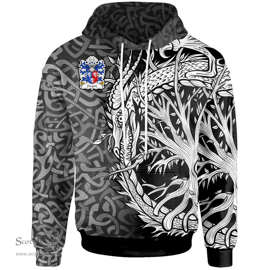 ScotsTee Shop Welsh Gwynn of Glamorganshire Coat of Arms Family Crest Wales Hoodie Celtic Dragon With Tree Of Life Hoodie