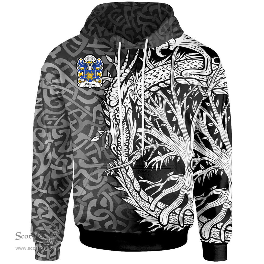 ScotsTee Shop Welsh Delahay of Breconshire Coat of Arms Family Crest Wales Hoodie Celtic Dragon With Tree Of Life Hoodie
