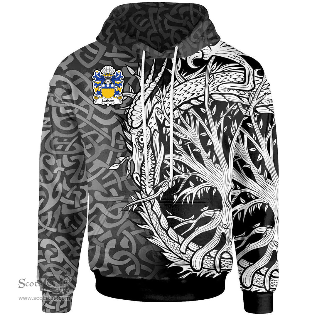 ScotsTee Shop Welsh Lathom of Lleweni Green Denbighshire Coat of Arms Family Crest Wales Hoodie Celtic Dragon With Tree Of Life Hoodie