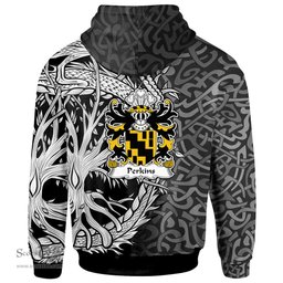 ScotsTee Shop Welsh Perkins of Pilston Monmouthshire Coat of Arms Family Crest Wales Hoodie Celtic Dragon With Tree Of Life Hoodie